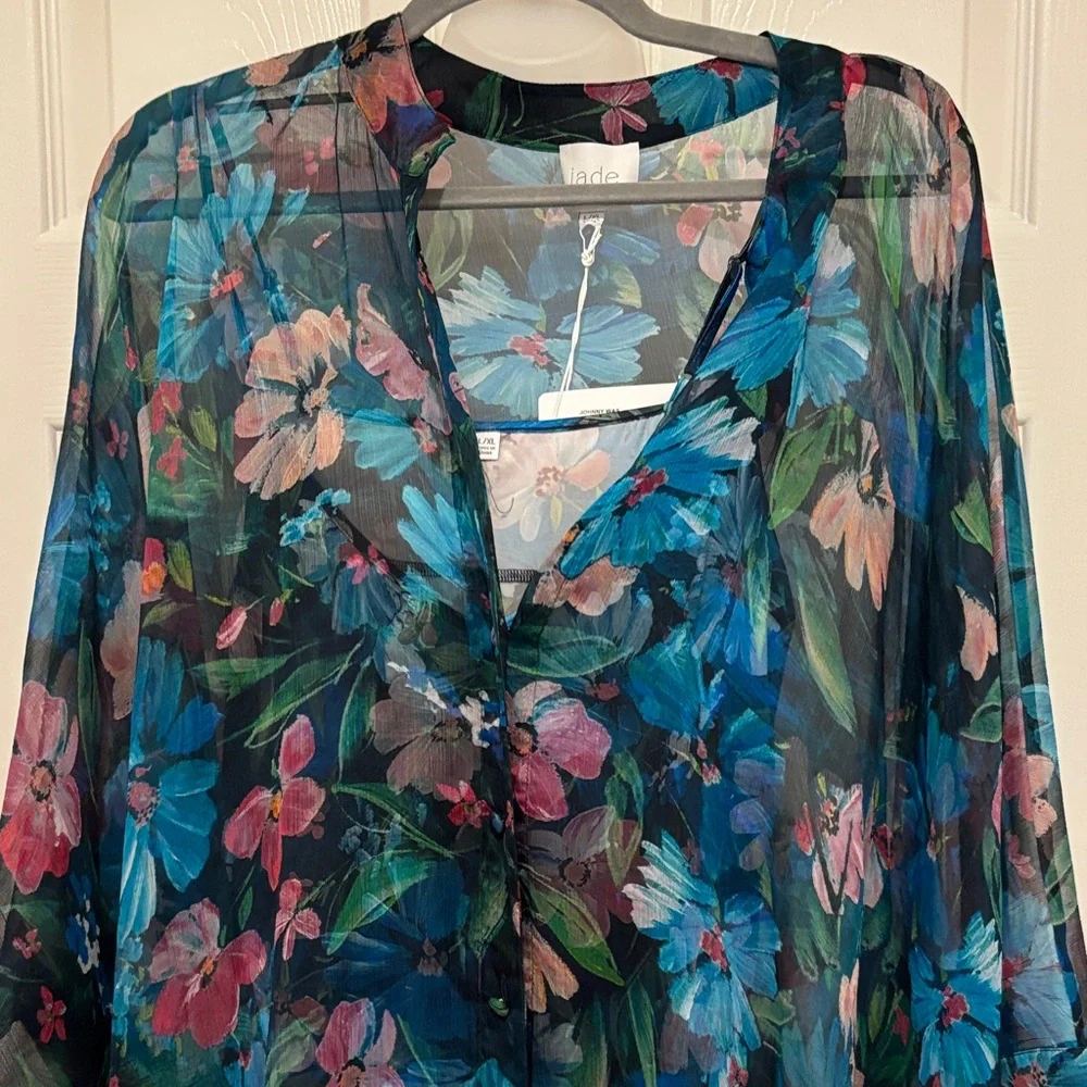 Johnny Was Blue and Pink Floral Sheer Blouse. New. Never worn. - Picture 2 of 9